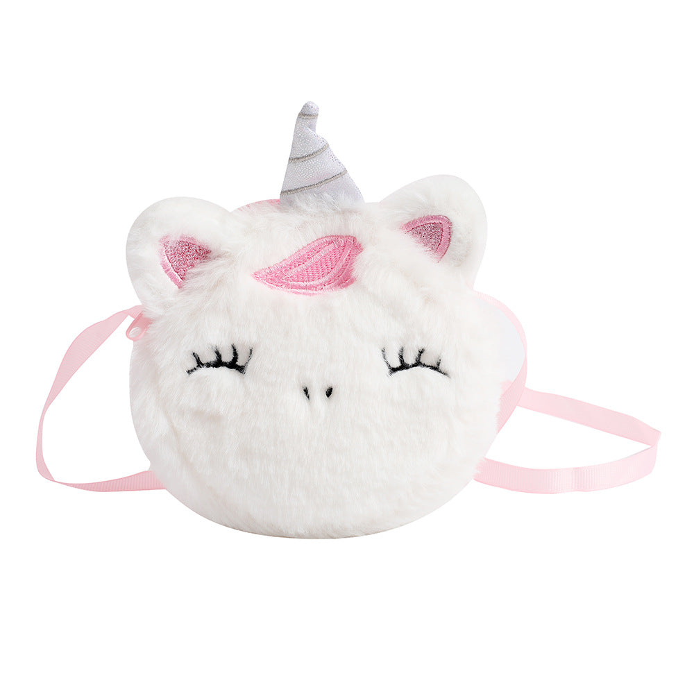 Wholesale Children' s crossbody bag cartoon unicorn plush shoulder bag